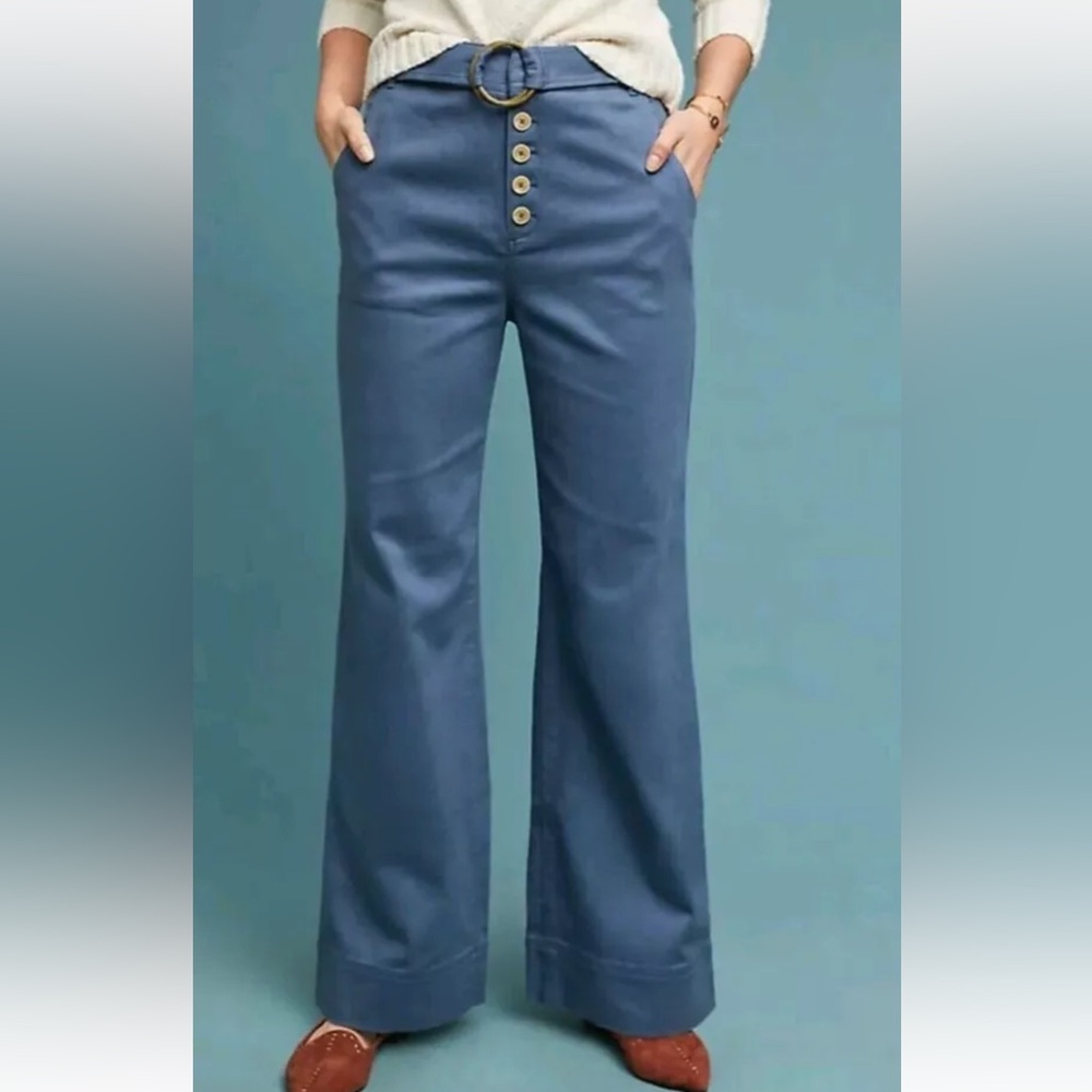 Anthropologie Cassidy Belted Trousers Pants Wide Leg Size 14